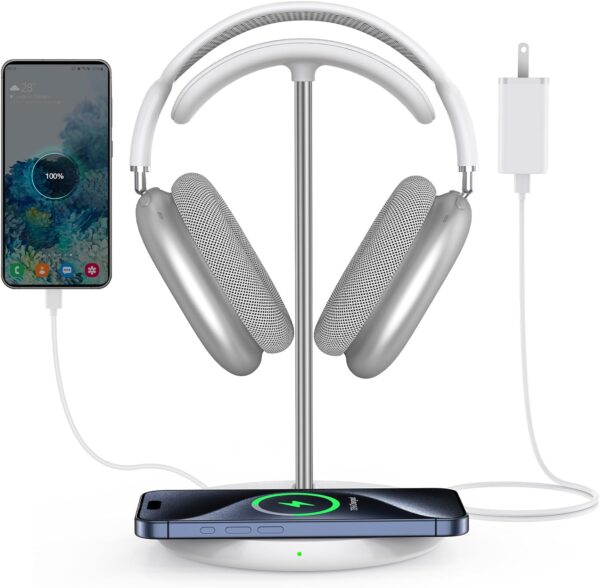 Headphone Stand for Desk, Desktop Headset Holder with Wireless Charger & USB Charging Ports, Gaming Headset